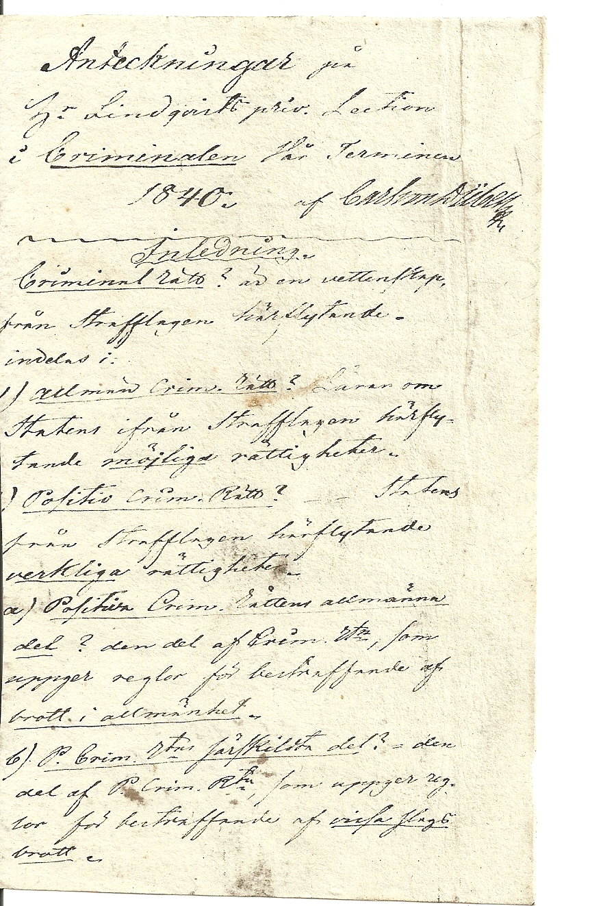 Handwritten and signed note by Carl won Dubeln, probebly in Lund 1840